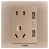 羅格朗開關(guān)插座 美淳 爍金 帶二三插USB充電插座 五孔USB 2400mA