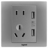 羅格朗開關(guān)插座 美淳 沙銀 帶二三插USB充電插座 五孔USB 2400mA