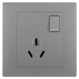 羅格朗開關插座 博蘊 深砂銀 帶開關三扁插座 三孔帶開 10A