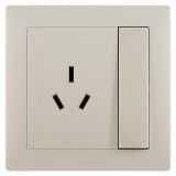 羅格朗開關插座 博蘊 粉鉑金 10A帶開關三扁插座 三孔插座（中按鍵）