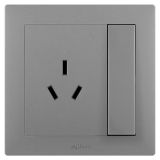 羅格朗開關插座 博蘊 深砂銀 10A帶開關三扁插座 三孔插座（中按鍵）