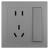 羅格朗開關插座 博蘊 深砂銀 帶雙控開關連體二三插座 五孔帶開（中按鍵）