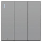 羅格朗開關插座 暢境  藝術灰 三位單控帶指示開關 三開單控 16AX