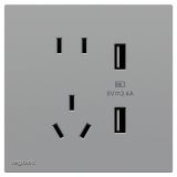 羅格朗開關插座 悅鉑  藝術灰 帶二三插USB充電插座 USB五孔插座