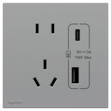 羅格朗開關插座 悅鉑  藝術灰 帶二三插Type A+C USB充電插座 Type A+C USB五孔插座 15W