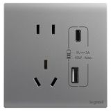 羅格朗開關插座 綺蘊 深砂銀 帶二三插Type A+C USB充電插座 五孔Type A+C USB插座 15W