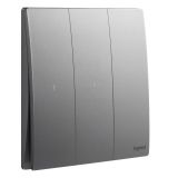 羅格朗開關插座 未萊 深砂銀 三位單控帶LED開關 三開單控帶LED 10AX