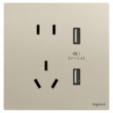 羅格朗開關插座 仕典Plus 粉鉑金 帶二三插USB充電插座 五孔USB插座