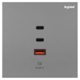 羅格朗開關插座 博軾 深砂銀 Type A+2C USB充電插座 45W
