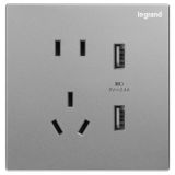 羅格朗開關插座 逸景零售 深砂銀 USB充電五孔插座 五孔USB