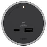 羅格朗軌道插座 LT3系列 圓形USB適配器 A+C 指示點(diǎn) 黑色